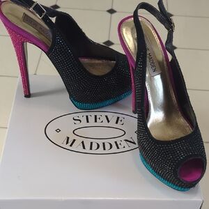Steve Madden Black/Pink/Teal Women's Heels